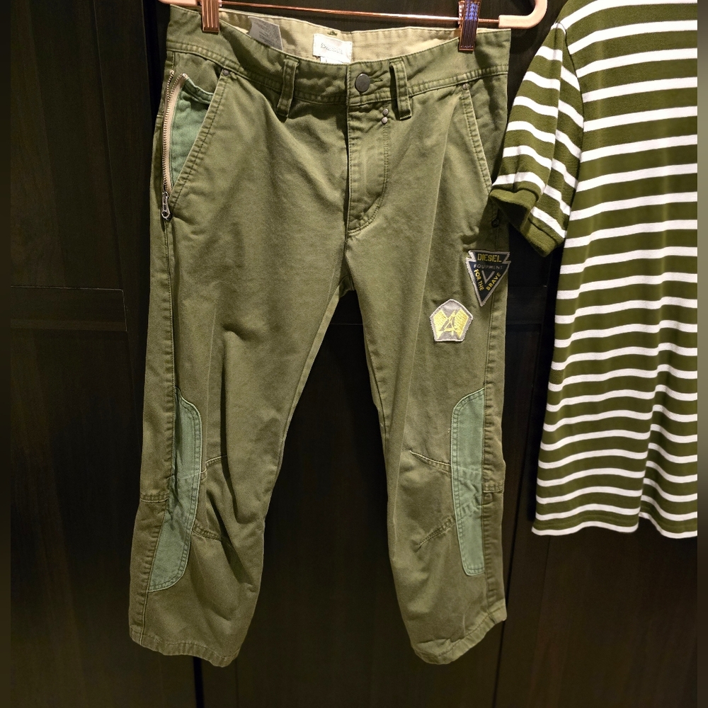 BOYS Lot of 2 Diesel Army Green Jeans w/ Patches Joe Fresh Size Small Polo Shirt - Picture 3 of 8